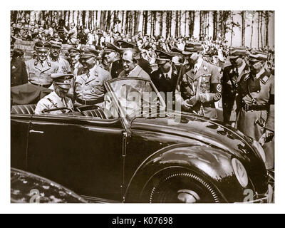 ADOLF HITLER with DR. PORSCHE at the launch of 'the people's car' KDF VW Volkswagen Beetle prototype convertible air-cooled motorcar Fallersleben Wolfsburg Germany Stock Photo