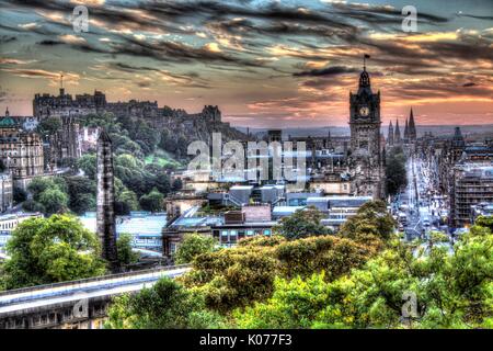 City of Edinburgh, Scotland. Picturesque sunset view of Edinburgh city centre viewed from Calton Hill. Stock Photo