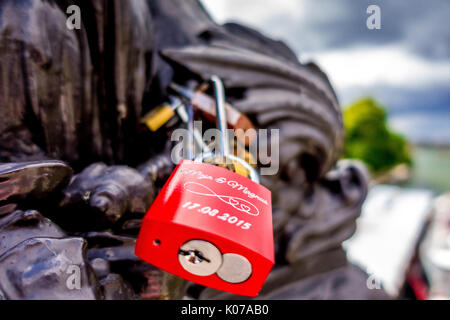 Paris love locks on a bridge in Paris Stock Photo