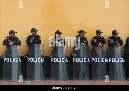 A group of policemen and policewomen from the riot division near the Government Palace in Lima, Peru. Stock Photo