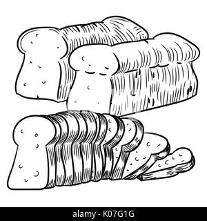 Hand drawn sketch of Sliced Bread, Black and White simple line Vector Illustration for Coloring Book - Line Drawn Vector Stock Vector