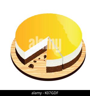 Isolated of Orange Chocolate cake on wooden plate. Bright layered pie. Vector Illustration. Stock Vector