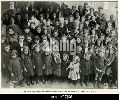 Belgian war orphans with Father Syoens WWI Stock Photo