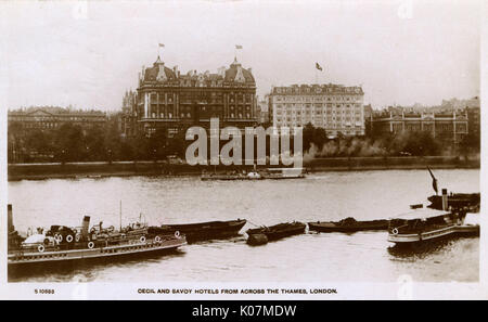 London - Cecil and Savoy Hotels from across the River Thames     Date: 1929 Stock Photo