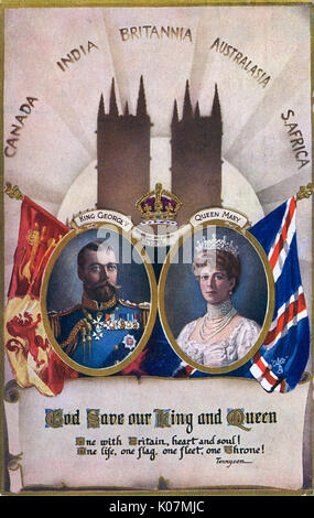 Coronation Souvenir Postcard - King George V and Queen Mary Stock Photo