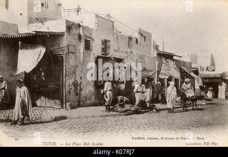Tirage Vintage Tunisie 1918 - Place Bab Souika à Tunis, Photo D'Époque Originale