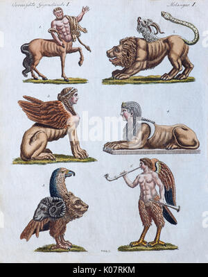 Fabulous animals, hand-colored copper engraving from Friedrich Justin Bertuch Picture book for children, Weimar 1792 Stock Photo