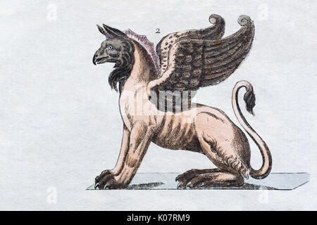 Griffin, hand - colored engraving from Friedrich Justin Bertuch Picture book for children, Weimar 1792 Stock Photo