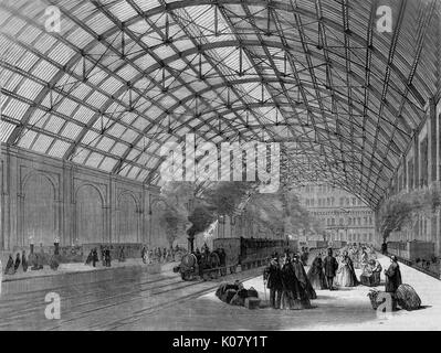 Interior of Charing Cross Railway Station, London.     Date: 1863 Stock Photo