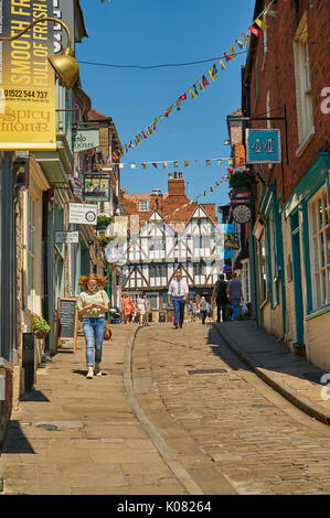 Steep Hill in Lincoln links the Cathedral with the city centre and is lined by a variety of building styles and purposes Stock Photo