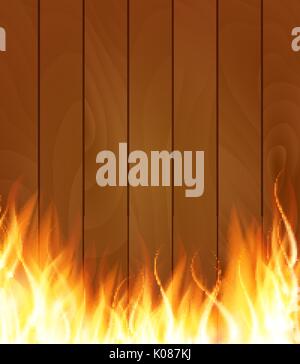 Burning Fire Special Light Effect Flames on Wood Boards Backgrou Stock Vector