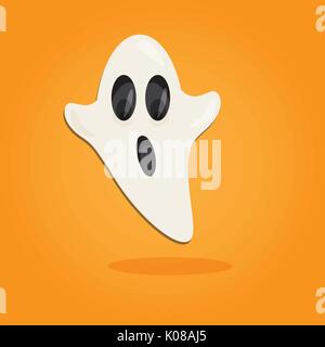 Halloween cartoon art in flat style. Orange background, Cute ghost Vector illustration Stock Vector