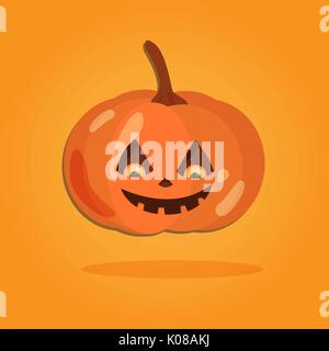 Halloween cartoon art in flat style. Orange background, Cute pumpkin for design. Vector illustration Stock Vector