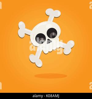 Halloween cartoon art in flat style. Orange background, Cute skull for design. Vector illustration Stock Vector