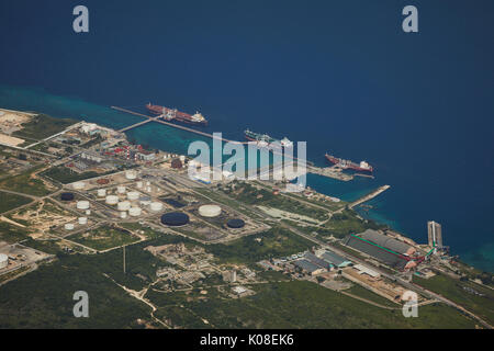 Crude oil storage facility supertanker harbour terminal in the northern port city of Matanzas in Cuba Stock Photo