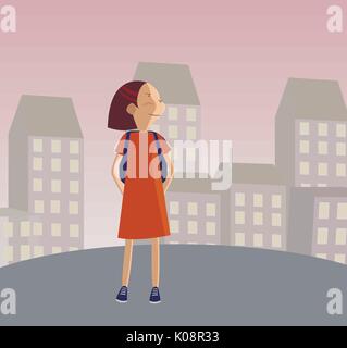 Cute girl in uniform going to school with backpack Stock Vector