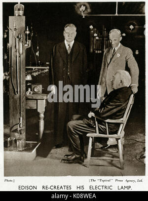 Thomas Edison re-creates his electric lamp Stock Photo
