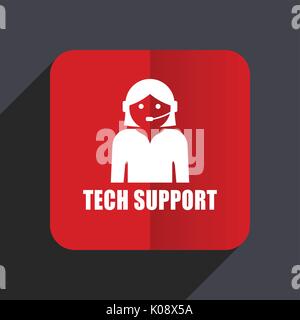 Support flat design web vector icon. Red square sign on gray background in eps 10. Stock Vector