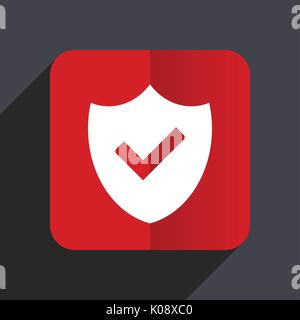 Shield flat design web vector icon. Red square sign on gray background in eps 10. Stock Vector