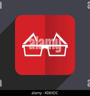 3d glasses flat design web vector icon. Red square sign on gray background in eps 10. Stock Vector