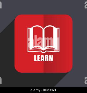 Learn flat design web vector icon. Red square sign on gray background in eps 10. Stock Vector