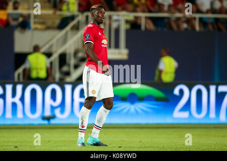 Skopje, FYROM - August 8,2017: Manchester United Paul Pogba during the UEFA Super Cup Final match between Real Madrid and Manchester United at Philip  Stock Photo