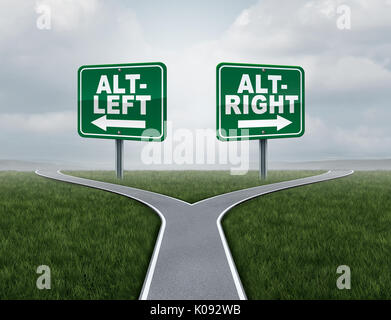 Alt right or altleft concept as a political and social thinking idelogies concept with two sides of opposing ideology debate. Stock Photo