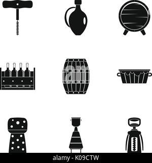 Wine restaurant icon set, simple style Stock Vector