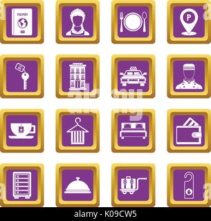 Hotel icons set purple Stock Vector