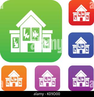 House with broken windows set collection Stock Vector