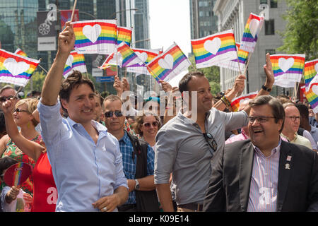 Montreal, CANADA - 20 August 2017. Canadian Prime Minister Justin Trudeau, Montreal Mayor Denis Coderre and Ireland Prime Minister Leo Varadkar take p Stock Photo