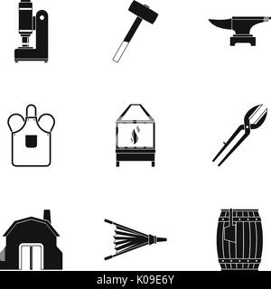 Blacksmith equipment icon set, simple style Stock Vector