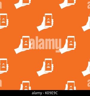 Hand holding smartphone with photo pattern seamless Stock Vector
