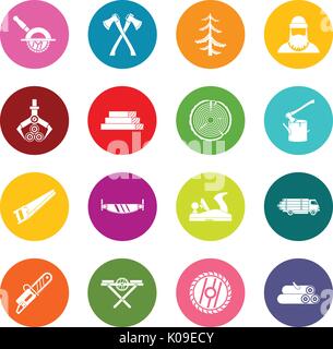 Timber industry icons many colors set Stock Vector