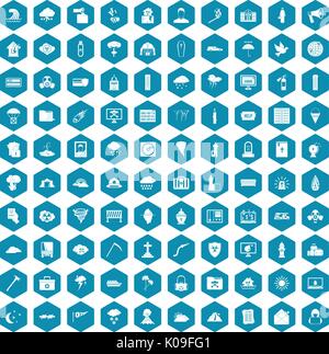 100 natural disasters icons sapphirine violet Stock Vector