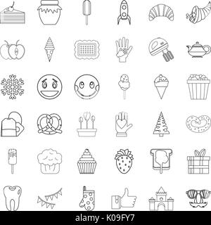 Candy icons set, outline style Stock Vector