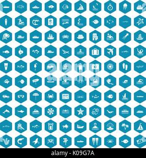 100 ocean icons sapphirine violet Stock Vector