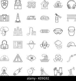 Catastrophic icons set, outline style Stock Vector