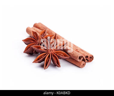 cinnamon stick and star anise spice isolated on white background, closeup Stock Photo