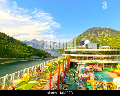Kotor, Montenegro - May 07, 2014: The upper deck of the cruise Ship Stock Photo