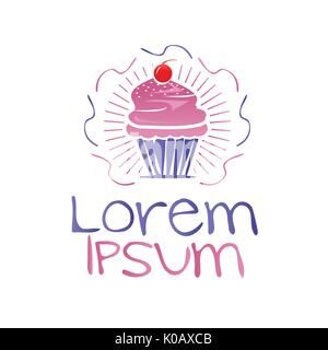 elegant cupcake logo with rays, illustration design, isolated on white background. Stock Vector