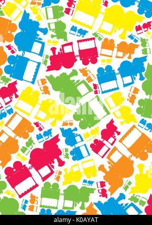 Cartoon Steam Train in Silhouette Patterned Vector Illustration Stock Vector