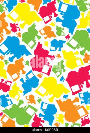 Cartoon Steam Train Pattern in Silhouette Illustration Stock Vector