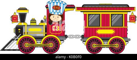 Vintage Wild West Steam Train with Driver Vector Illustration Stock Vector