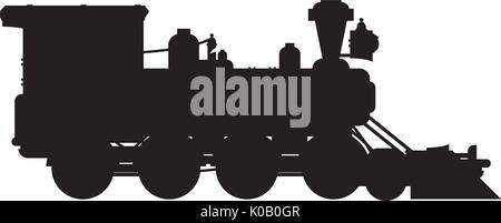 Cartoon Steam Train in Silhouette Illustration Stock Vector
