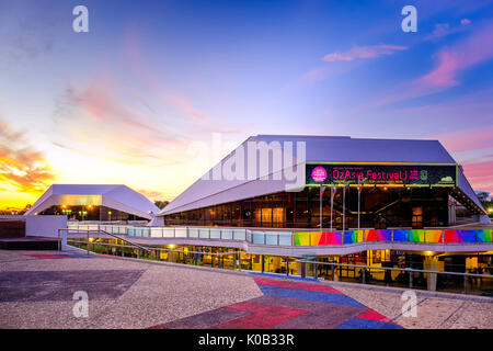 Adelaide, Australia - September 16, 2016: Adelaide Casino with Intercontinental hotel scene viewed towards west from King William street at sunset Stock Photo