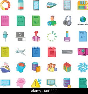 Cloud computing icons set, cartoon style Stock Vector