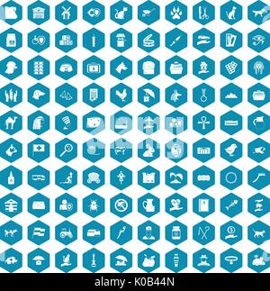 100 pets icons sapphirine violet Stock Vector