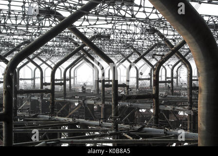 Metal close up details of abandoned Duga radar (Russian woodpecker) at Chernobyl exclusion zone of high radioactivity, Pripyat, Ukraine. Stock Photo