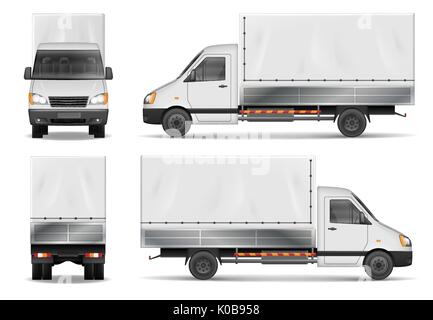 Semi truck isolated on white. Commercial cargo lorry. Delivery truck vector template from side, back, front View. Stock Vector